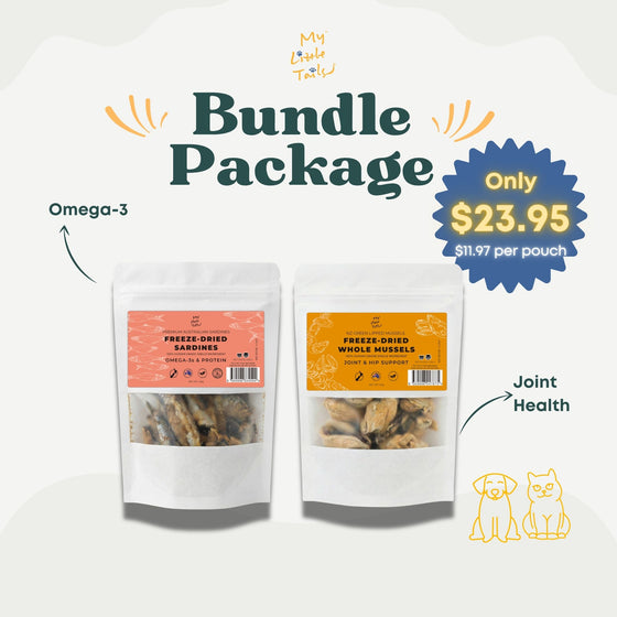 Freeze-Dried Treats Bundle for Dogs & Cats | Sardine Pieces + Whole Green Lipped Mussels